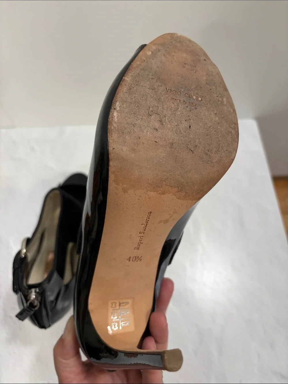 Black Velvet & Patent Leather Cutout High Heel Sandals 10.5